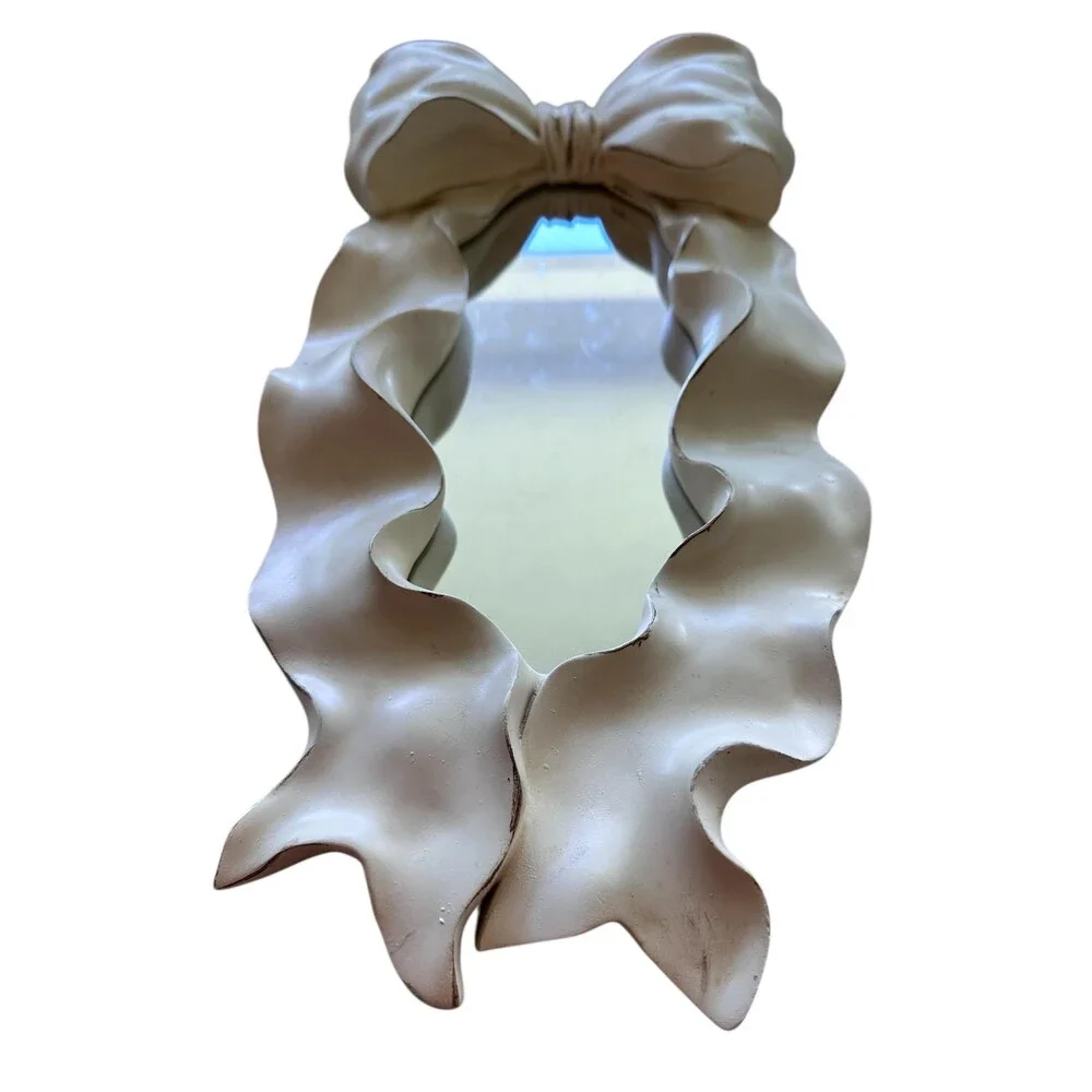 Pair of Vintage-Inspired Ribbon Bow Mirrors, 15” Long Home, Decor, Cream